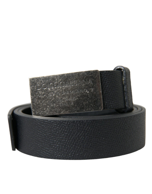 Dolce & Gabbana Black Leather Rectangle Metal Buckle Belt