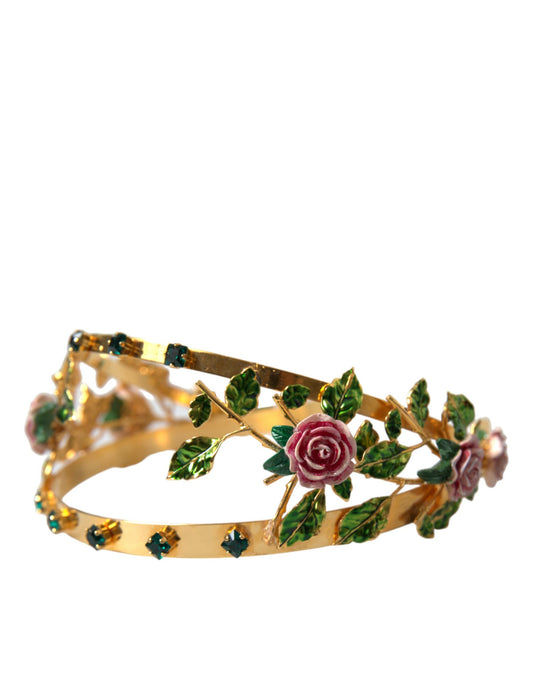 Dolce & Gabbana Gold Brass Roses Crystal Embellished Headband Diadem