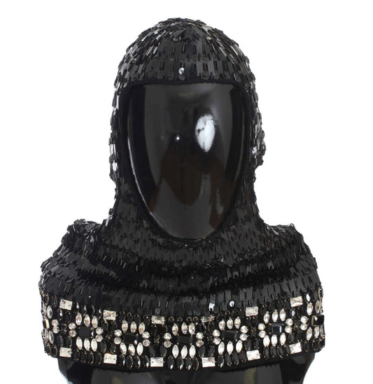 Dolce & Gabbana Elegant Black Sequined Crystal Hooded Scarf Wrap
