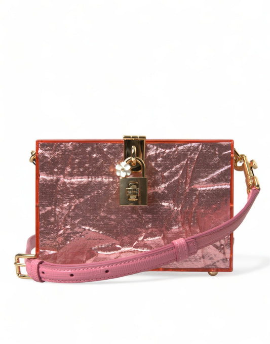 Dolce & Gabbana Metallic Pink Plexi Gold Chain Shoulder BOX Bag
