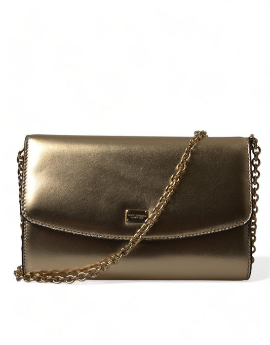 Dolce & Gabbana Metallic Gold Lambskin Leather Crossbody Mini Bag