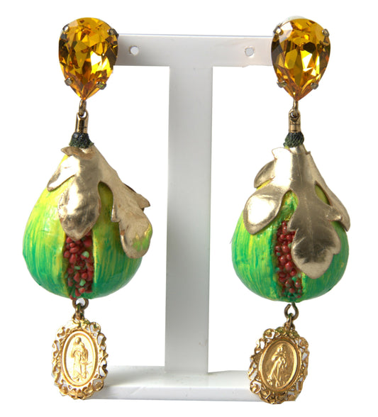 Dolce & Gabbana Green Fig Crystal Dangle Earrings