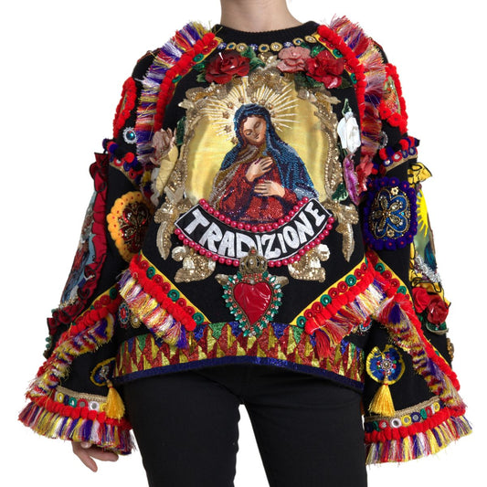 Dolce & Gabbana Multicolor Embellished Crew Neck Pullover Sweater