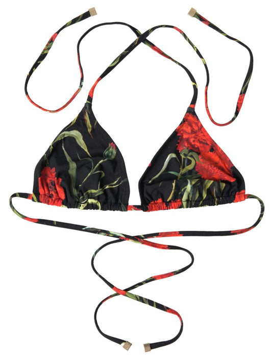 Dolce & Gabbana Black Floral Halter Swimwear 2 Piece Bikini