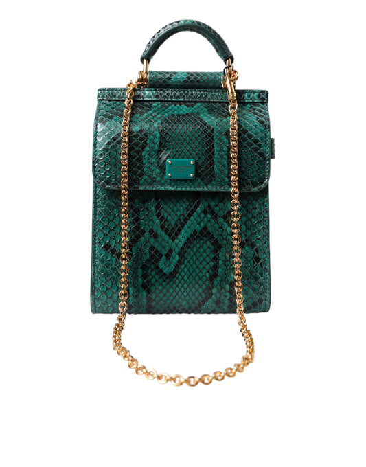 Dolce & Gabbana Green Exotic Leather Logo Phone Crossbody Purse Bag