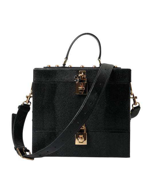 Dolce & Gabbana Black Iguana Leather Lock Box Shoulder Hand Luggage Bag