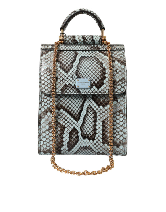 Dolce & Gabbana Blue Exotic Leather Logo Phone Crossbody Purse Bag