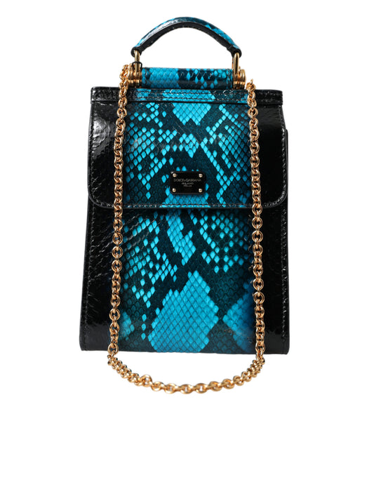 Dolce & Gabbana Blue Exotic Leather Logo Plaque Crossbody Purse Bag