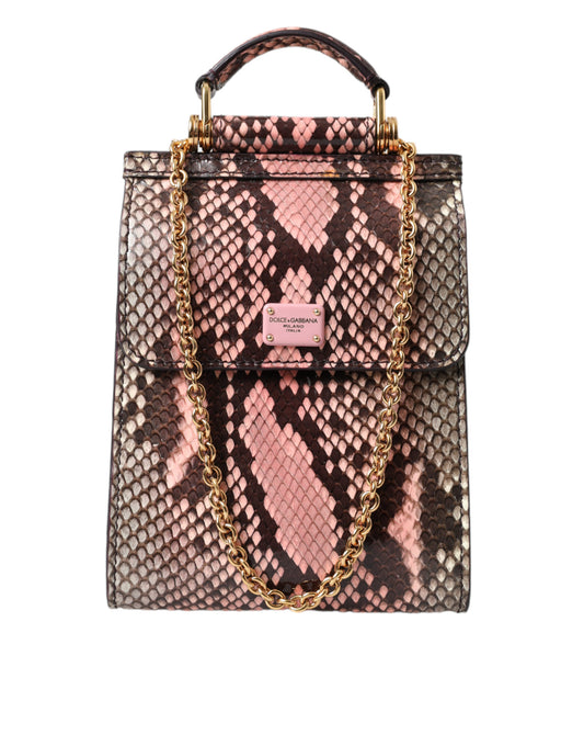 Dolce & Gabbana Pink Exotic Leather Logo Phone Crossbody Purse Bag