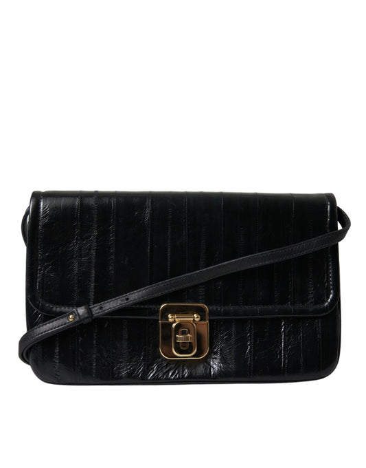 Dolce & Gabbana Black Eelskin Leather Shoulder Document Organizer Bag
