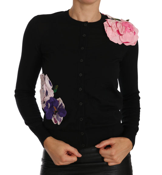 Dolce & Gabbana Elegant Black Cashmere Floral Cardigan