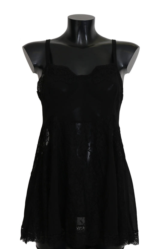 Dolce & Gabbana Elegant Black Silk Lace Chemise Dress