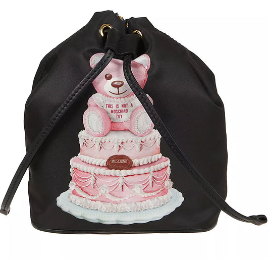 Moschino Couture Chic Couture Bucket Bag with Whimsical Print