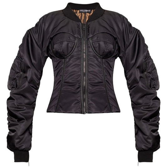 Dolce & Gabbana Elegant Zip Sleeve Bomber Jacket with Leopard Lining