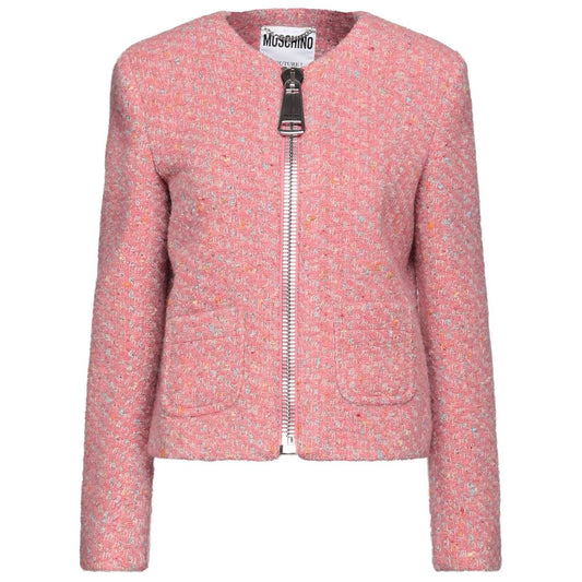 Moschino Couture Elegant Pink Tweed-Textured Wool Blend Jacket
