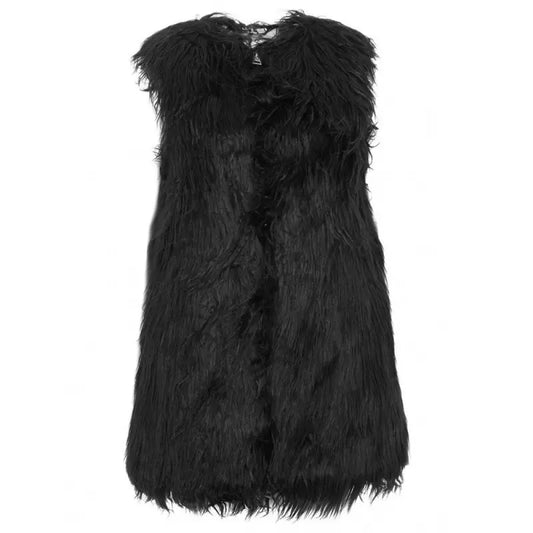 Gaelle Chic Faux Fur Zip Vest In Elegant Black