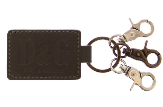 Dolce & Gabbana Elegant Green Leather Keychain with Silver Detail