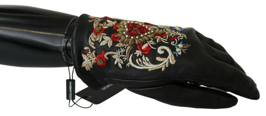 Dolce & Gabbana Elegant Embroidered Leather Gloves