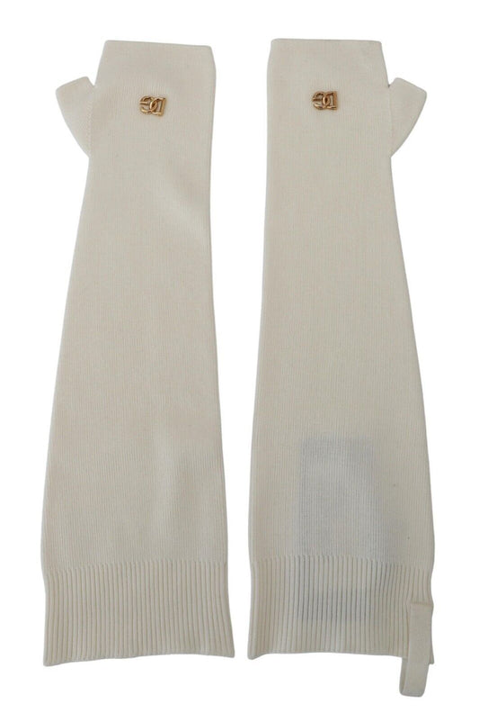 Dolce & Gabbana Chic White Knitted Fingerless Elbow Gloves