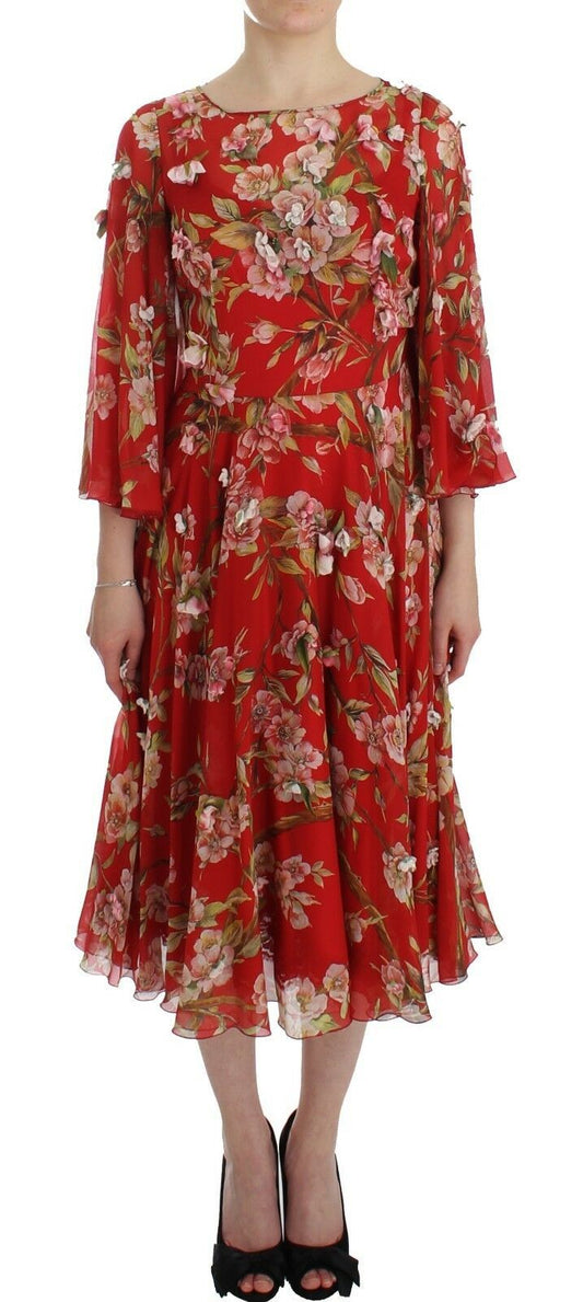 Dolce & Gabbana Exclusive Silk Red Floral Shift Dress