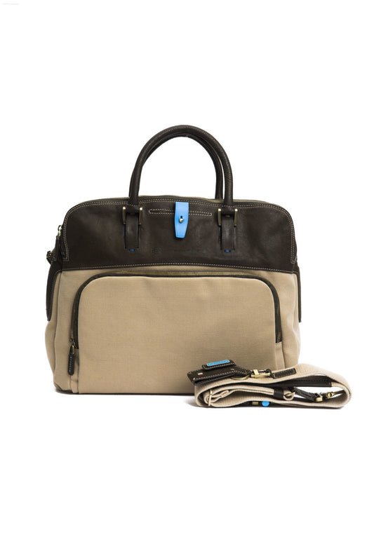 Piquadro Elegant Beige Leather Laptop Handbag